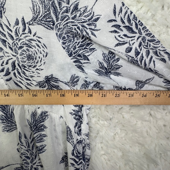 Lucky Brand White Navy Floral Print Tie Neck Blouse Top Women's Plus Size L BOHO - Picture 5 of 9